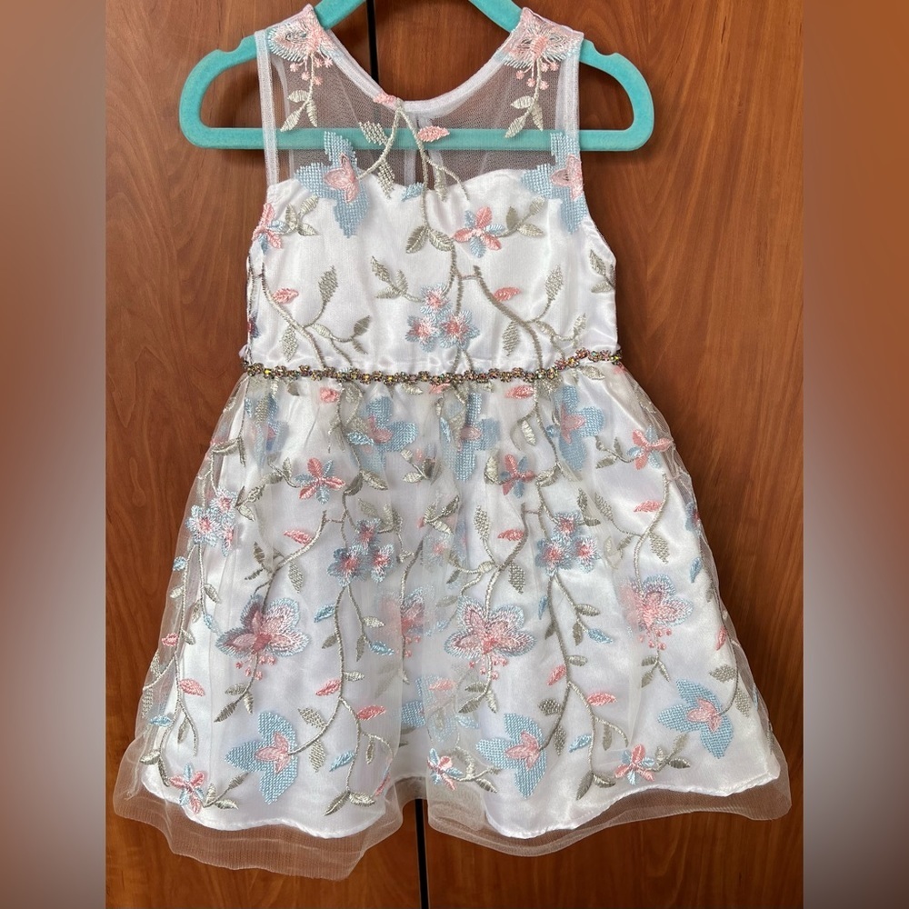 Rare Editions - Girls white floral sheer sleeveless dress (Size 3T)